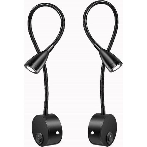 Lámpara de lectura LED regulable – Aplique de pared con brazo flexible – Para mesita de noche, dormitorio y lectura – Negra (1/5)