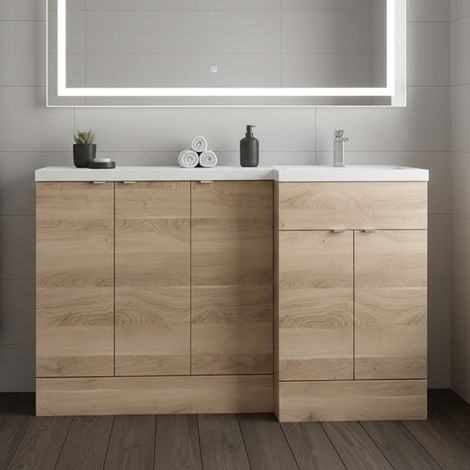 Hudson Reed Fusion RH Combination Unit with 300mm Base Unit x 3 - 1500mm Wide - Bleached Oak (1/5)