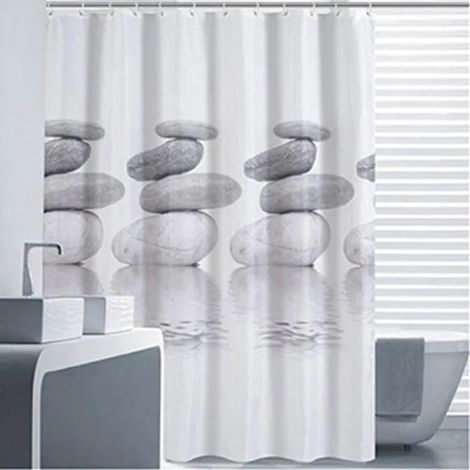 Filiyano-Rideau de douche 200x200 cm en textile gris pierre, résistant aux moisissures (1/4)