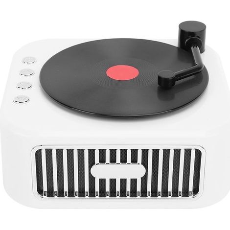 Altoparlante wireless con suono surround a 360°, giradischi vintage, altoparlante hi-fi con batteria da 1200 mAh, supporto per scheda di memoria e modalità AUX (bianco) (1/5)