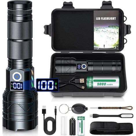 Lampe de Poche Rechargeable, 120000 Lumens 5 Modes D'éclairage Lampe Torche LED Ultra Puissante pour Camping Randonnée et Urgences