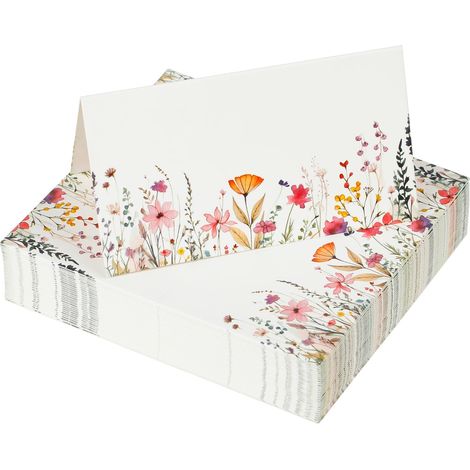 60 Marque-places en Papier Aquarelle Fleurs Sauvages, 3.5"x2" (plié), Cartes Noms à Tente et Étiquettes Alimentaires pour Mariages, Banquets, Buffets. (1/5)