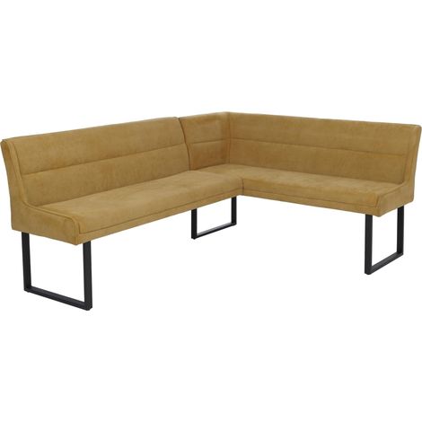 Eckbank HHG-509, Esszimmerbank Bank, Öko-Tex (310g/m²) Chenille Stoff/Textil Metall 210x159cm senfgelb