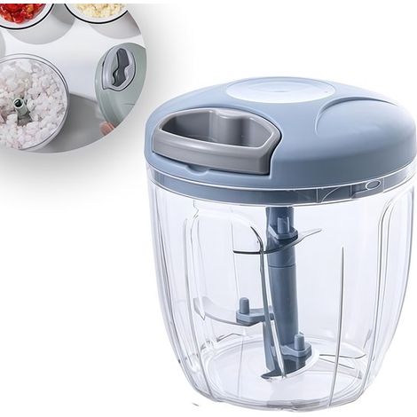 Hachoir manuel multifonction pour oignon, ail et légumes, multi-hachoir alimentaire avec coupe-légumes, pour préparation quotidienne, bleu (1/5)