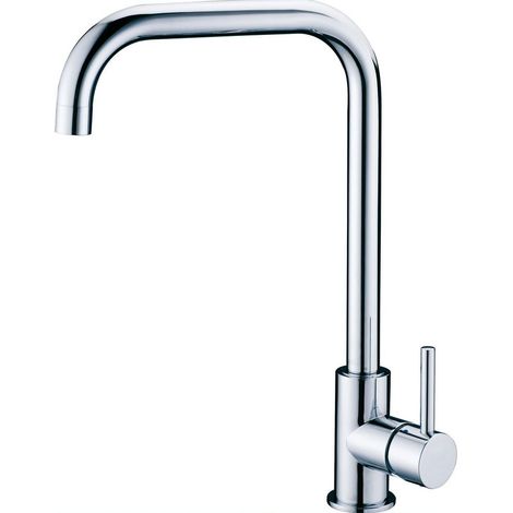 Robinet mitigeur laiton chrome pour evier de cuisine bec haut cartouche ceramique (1/2)