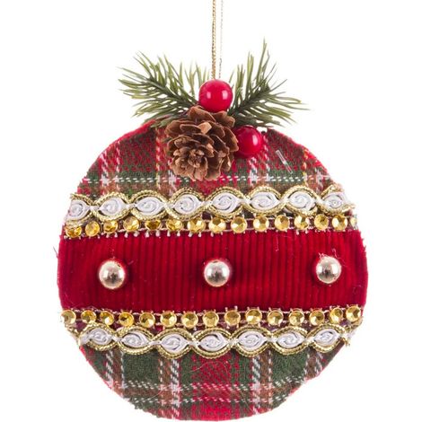 Décoration sapin de noël classique boule tissu 9x4x11cm (1/3)