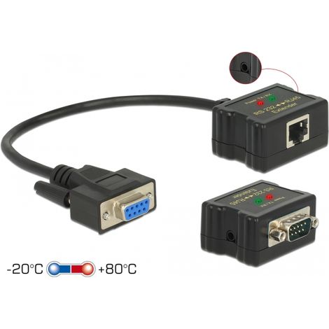 Delock Extensor RS-232 DB9 hembra RJ45 hembra a RS-232 DB9 macho RJ45 protecciÃ³n ESD hembra, rango de temperatura extendida, 1200 m de rango