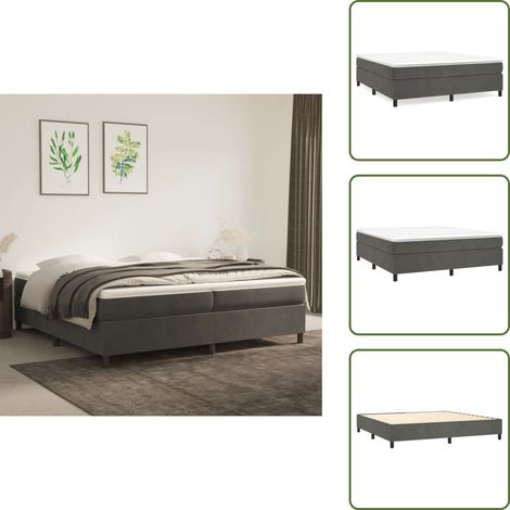 Sommier à lattes de lit et matelas Gris foncé 200x200cm Velours - Lit Tapissier - Lit Double - Matelas À Ressorts Ensachés - Support Moyen Dur - Housse De Protection De Matelas (1/5)