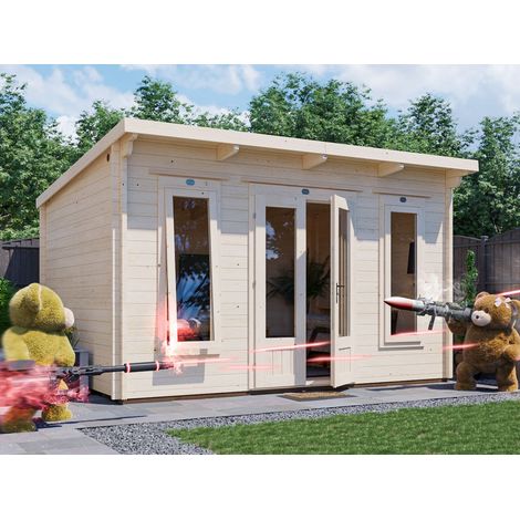 Dunster House Log Cabin Terminator 4m x 3m Summer House Garden Office 45mm Walls Double Glazed and Roof Felt
