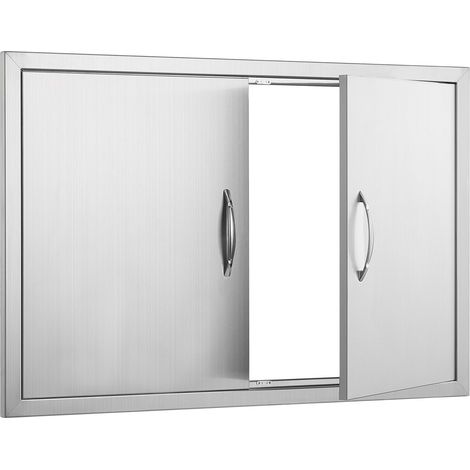 Porte d'accès BBQ 889x610 mm, double porte extérieure en acier inoxydable, montage affleurant, poignées incluses, pour îlot barbecue et cuisine extérieure. (1/5)