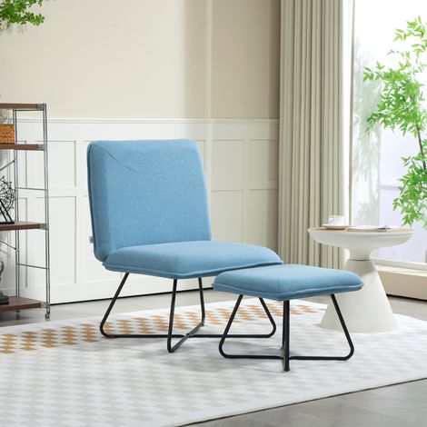 Butaca con Reposapiés Sillón para Lectura con Patas de Acero en Forma de Cruz Azul Claro (1/5)
