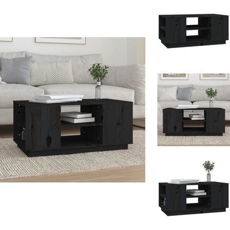 Couchtisch Schwarz 90x49x40,5 cm Massivholz Kiefer - Holz Couchtisch - Kiefernholz Couchtisch - Schwarzer Couchtisch - Beistelltisch - Wohnzimmerstil (1/5)