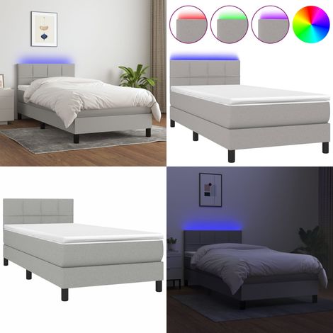 Sommier à lattes de lit avec matelas et LED Gris clair 90x190cm - Sommier Tapissier - Lit Avec Led - Matelas À Ressorts Ensachés - Têted Lit Ajustable - Éclairage LED - Home & Living (1/5)