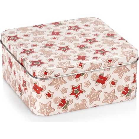 Dekorative Weihnachtskeksdose, 15 x 15 x 7 cm, beige, Weihnachtsmuster