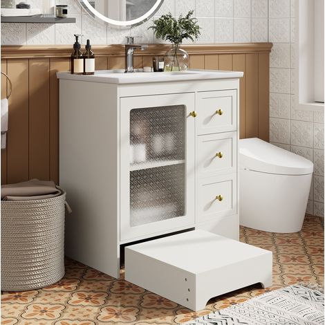 Meuble salle bain 80 cm vasque LED tabouret OKMYHOME (1/5)