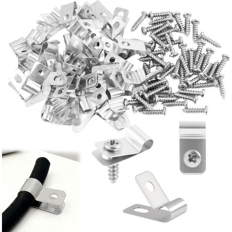 19x10mm 100 pezzi Clip per recinzione in acciaio inossidabile, elementi di fissaggio per rete rigida con viti per montaggio a parete Rete rigida su palo, clip di fissaggio per (1/4)