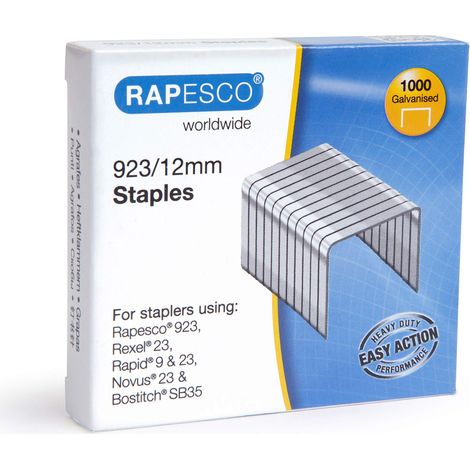 Rapesco 1238 Punti Galvanizzati Professionali Tipo 923/12 mm, Confezione da 1000 (1/2)