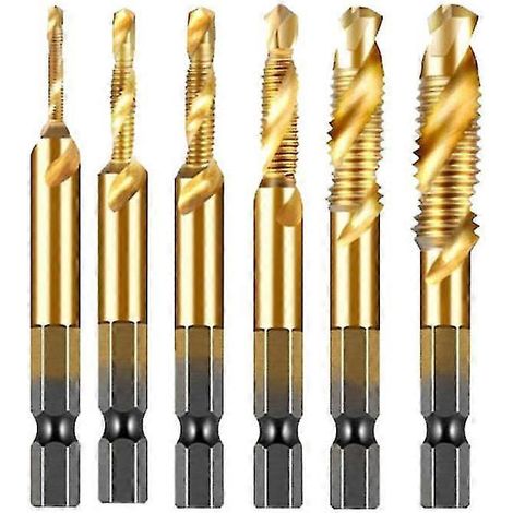 Gewindebohrer-Set, 6-teilig, HSS-Kombinationsbohrer-Set, Sechskantschaft-Short-Gold