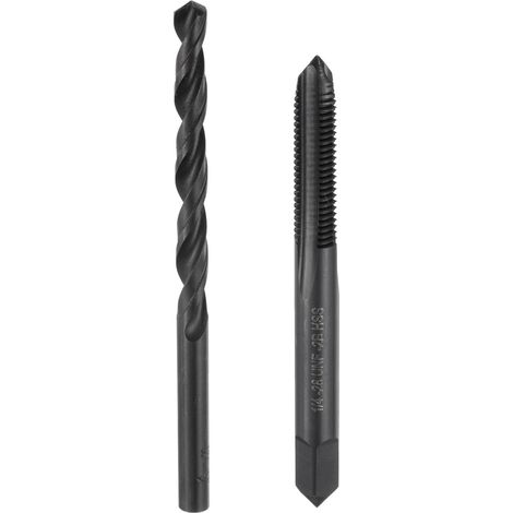 Jeu de tarauds et de forets, 1 taraud à cannelure droite 1/4-28 UNF et 1 foret hélicoïdal de 5,5 mm, outils de filetage en oxyde noir HSS6542 (1/5)