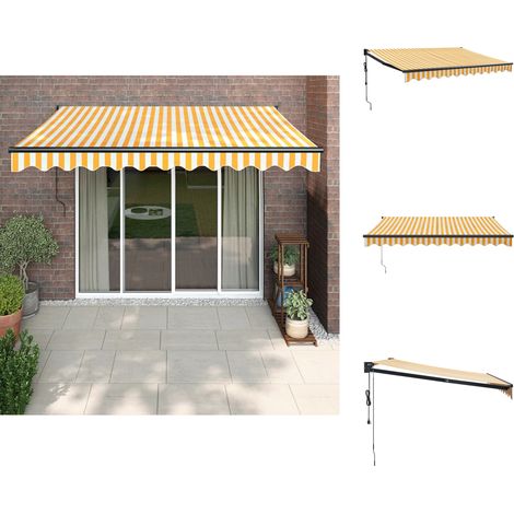 The Living Store Elektrische Markise mit Kurbel Gelb und Weiß 3,5x2,5 m - Terrassenmarkise (1/5)