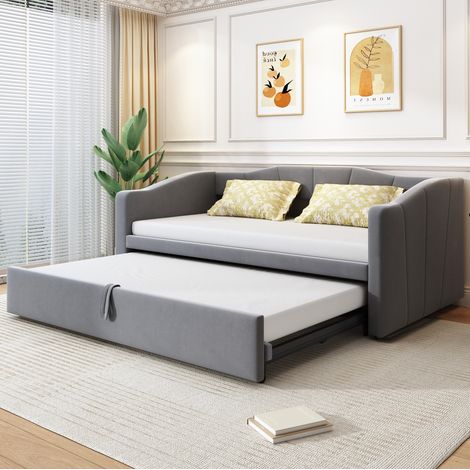 Cama nido tapizada extensible doble con somier gris OKMYHOME (1/5)