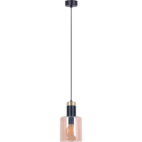 Suspension noire Kaja Kalpa Ø13cm verre ambré doré E27 40W (1/5)