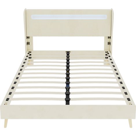 Letto imbottito moderno 140 x 200 cm beige con testiera LED, struttura bassa in tessuto e metallo (1/5)