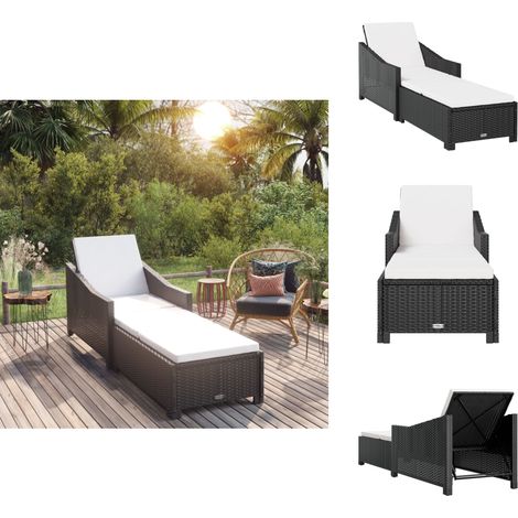 Sonnenliege mit Cremeweißer Auflage Poly Rattan Schwarz - Sonnenliege - Gartenliege - Outdoor Möbel - Rattan Liege - Poolside Lounge Chair (1/5)