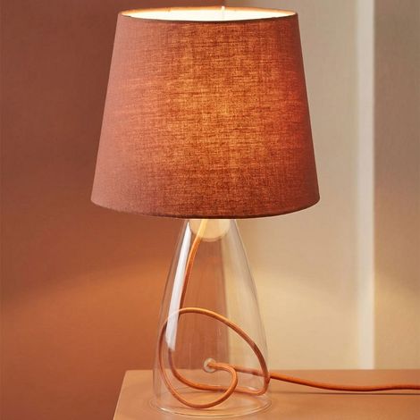 Tisch Lampe Glas klar Stoff Schirm braun Beleuchtung Schalter ACTION 800801510000
