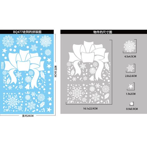 Autocollants de Noël, flocons de neige blancs, cadeaux, sapin du Père Noël, autocollants pour fenêtres, bonhomme de neige, chaussettes de Noël, rennes, décorations de fenêtres, autocollants statiques.