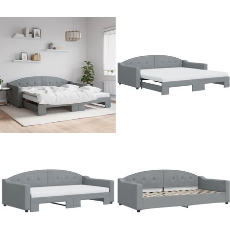 vidaXL Tagesbett Ausziehbar mit Matratze Hellgrau 100x200 cm Stoff (1/5)