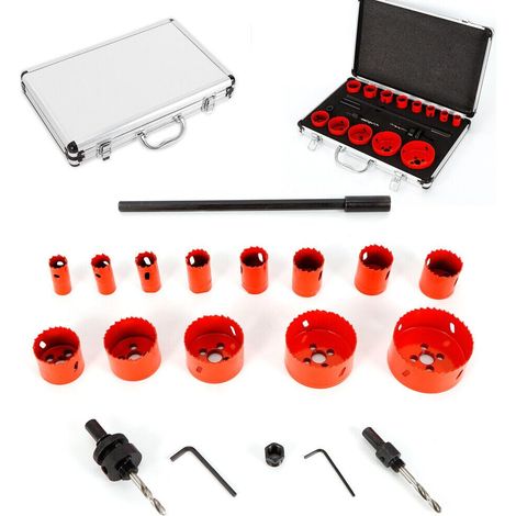 Bimetall-Lochsägen-Set Allzweck-Lochsägen-Set HSS-Bimetall-Kanisterbohrer-Set 19-76 mm 17-teiliges Lochsägen-Set mit Koffer aus Bimetall-Material Hitzebeständig