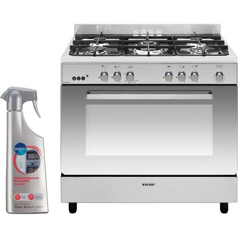 GLEM Cuisinière Piano de cuisson 5 foyers brûleurs gaz inox 90x60cm Four Catalyse Gazinière 104L (1/4)