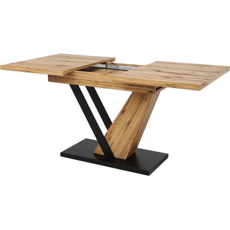 Table à manger extensible 120-160 x 75 x 75,5 cm en MDF effet bois avec pieds en métal (1/5)