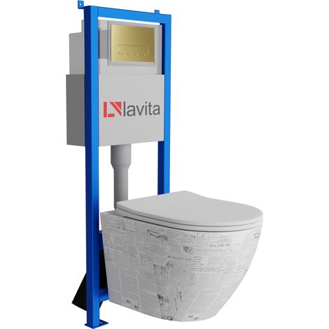 Bati support lavita lav 101 a 40 cm wc sofi slim paper sans bord plaque de commande lav 20035 doree kit complet wc