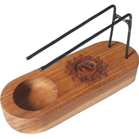Calentador Palo Santo PequeÃ±o - Madera de Teca - DiseÃ±o Yin y Yang