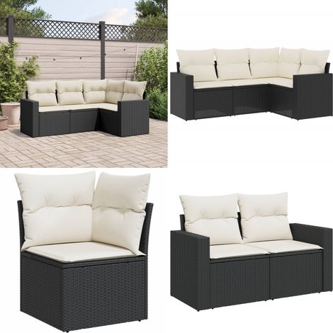 4-tlg. Garten-Sofagarnitur mit Kissen Schwarz Poly Rattan - Gartensorgsgarnitur - PE-Rattan Möbel - Outdoor Sofa - Gartenlounge - Balkonmöbel - Home & Living (1/5)
