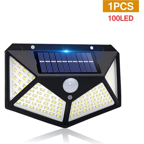 (100 LED - 1 pièce) Lampe solaire extérieure avec détecteur de mouvement, applique murale étanche IP65, éclairage public télécommandé (1/5)
