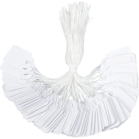 500PCS Étiquettes de prix Étiquettes marqueurs avec ficelle Mini étiquette de vêtements vierge Étiquettes de bijoux pour vêtements Bijoux Produits-Blanc,24x15mm (1/5)