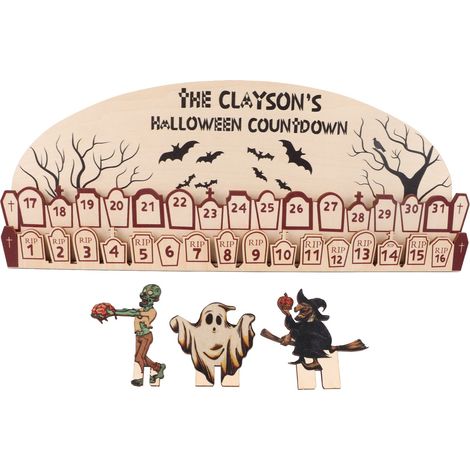 Calendrier de l'Avent Halloween 2023 : 31 jours, calendrier en bois animé, décoration pour la maison, cadeau idéal pour Halloween (1/5)