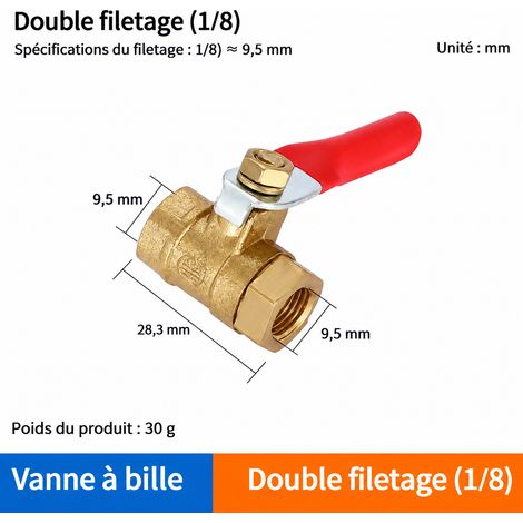 Vanne à boisseau sphérique en laiton double filetage femelle 1/8 poignée rouge 1 1.0 8 40 g – Livraison gratuite