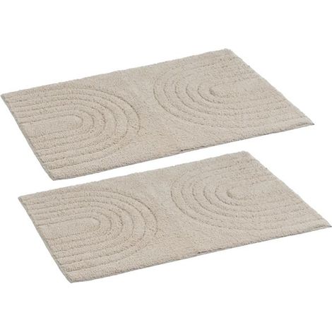 Tapis de bain - JUANIO - 70 x 45 cm - Lot de 2 - Coton absorbant - Beige (1/2)