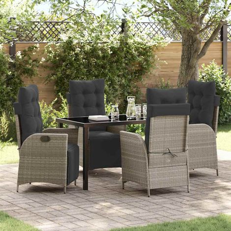 vidaXL Garten Essgruppe mit Kissen 5 pcs Hellgrau Poly-Rattan (1/5)