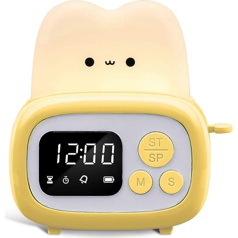 Minuteur mignon avec horloge et veilleuse, lampe mini en forme de grille-pain avec réveil LED pour enfants et adultes, outil d'étude pour le bureau des enfants, minuteur pour la maison (1/5)