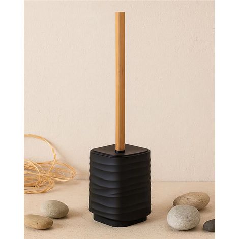 Portascopino in plastica ABS e bamboo nero Alabama (1/2)