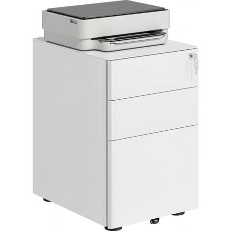 Vinsetto Rollcontainer mit 3 Schubladen mobiler Aktenschrank mit Rollen abschließbar Büroschrank mit Hängeregistratur Stiftfach, Bürocontainer für Büro, Homeoffice, 39 x 48 x 59 cm Weiß