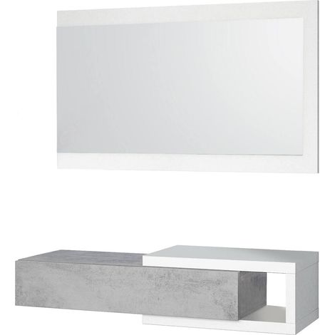 Kit mobile ingresso 1cassetto + 1 specchio 'noon' bianco e legno - Salone (1/5)