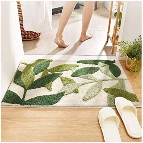 QORVA-Tapis de bain avec feuilles, tapis de salle de bain, antidérapants, microfibre douce, absorbants, lavables en machine, pour l'entrée, paillasson pour salle de bain, baignoire, 50 x 80 cm, décora (1/4)