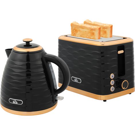 3000W 1.7L Rapid Boil Kettle & 2 Slice Toaster, Kettle Toaster Set with 7 Browning Controls Crumb Tray, Black (1/5)