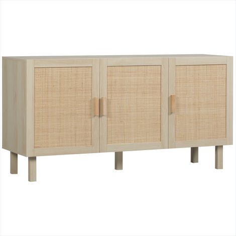 Buffet en bois naturel 3 portes avec étagères ajustables (1/5)